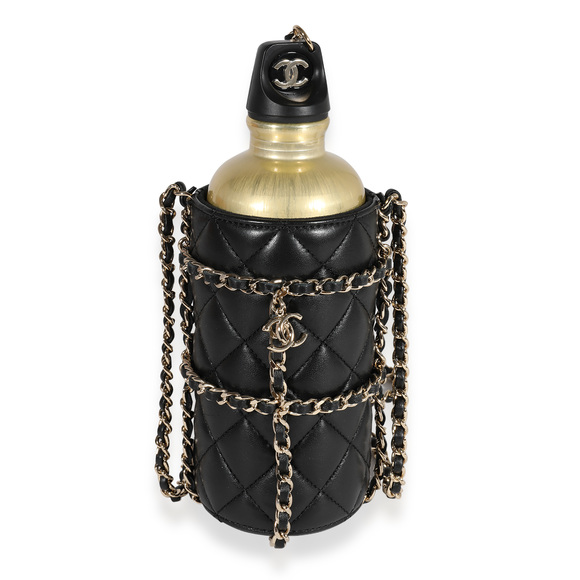 Chanel Gold Metal Water Bottle & Black Quilted Lambskin Holder - Picture 4 of 5
